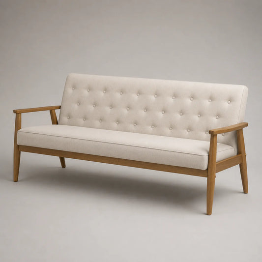 3-Sitzer Sofa Stoff Beige mit Eichenrahmen