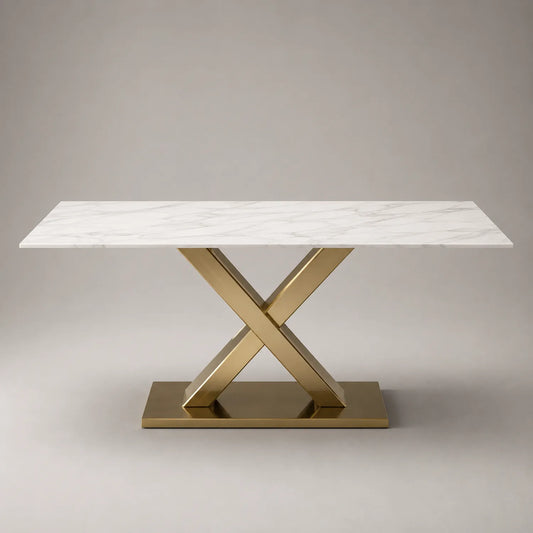 Marmor und Metall Esstisch in Weiß 180x90x75 cm