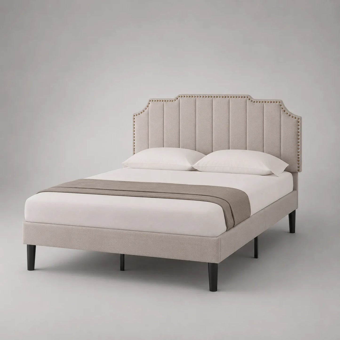 Polsterbett mit Kopfteil Stoff Beige 200x180 cm